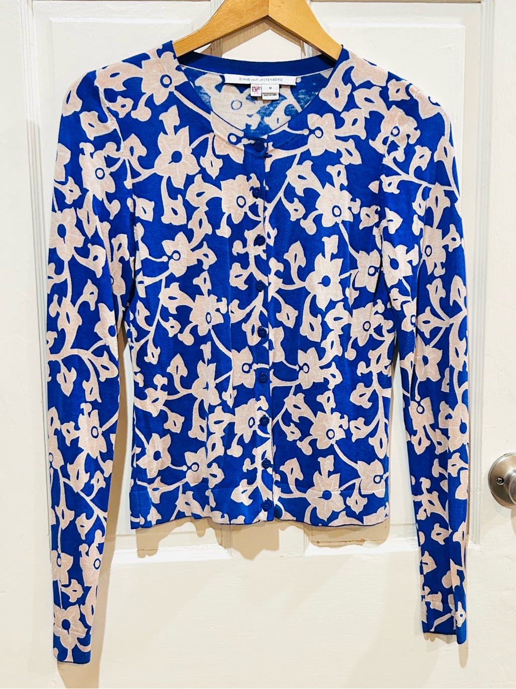 Diane Von Furstenberg Cardigan Silk Cashmere Floral Designer Quiet Luxury Size M